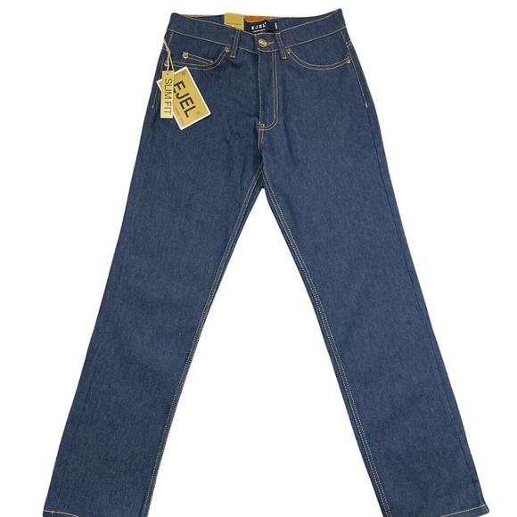 EJEL Slim Fit Straight Leg Dark Blue Contrast Stitch Unisex Jeans 30x30 | 32x30 - Picture 1 of 5